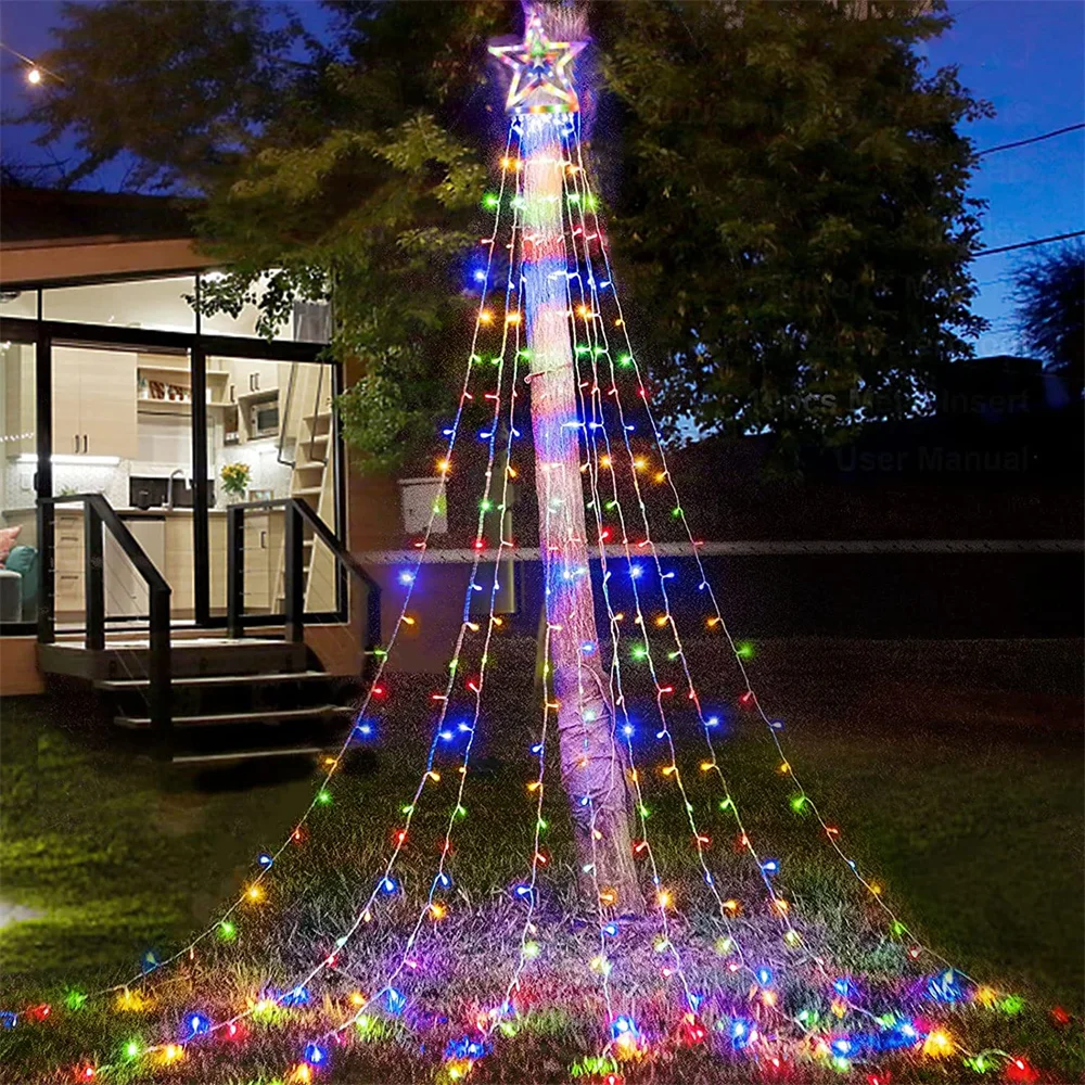 thumbnail image 1 of LED cascada meteorito que fluye estrella lluvia LED cadena luz carámbano de cortina guirnalda estrella luces de hadas árbol de Navidad fiesta boda, 1 of 5