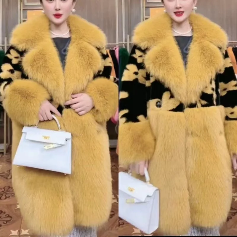 2023 Dignified Autumn Winter Environmental Protection Furry Imitation Fox Fur Collar Coat Fashion High-End Mink Faux Fur Outwear