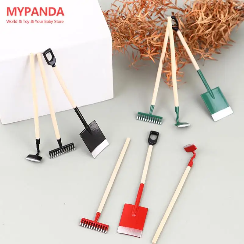 

3Pcs 1:12 Scale Dollhouse Miniature Iron Rake Shovel Hoe And Pitchfork Farming Tools Fairy Garden Accessories Furniture Toys