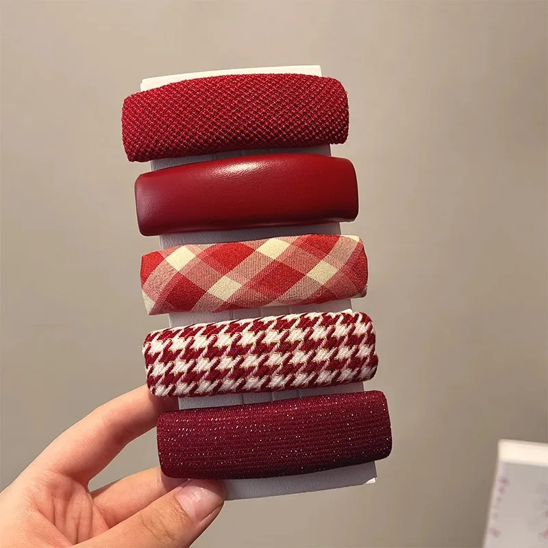 Vintage Kaffeebraune Seitenpony-Haarspange mit französischem Karomuster, Haarklammern für Mädchen, geometrische Haarspange, Haarschmuck – Detail 6