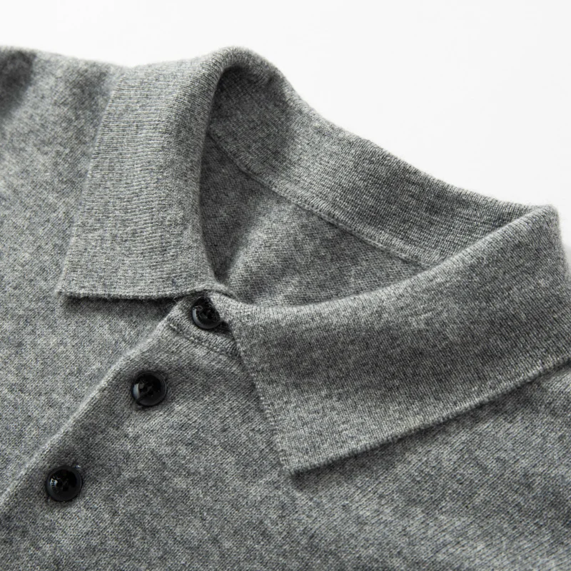 ZOCEPT Natural Cashmere Short Sleeve Sweater for Male Autumn Winter Polo-collar Knitted Pullover Man Tops Clothing Solid Sweater