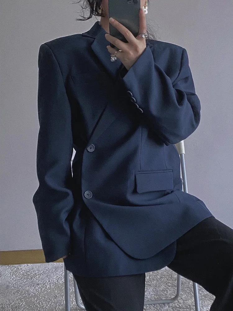 BZVW Fashion Women Blazer Notched Collar Loose Single Metal Button Long Sleeve Solid Color Suit Jackets Summer 2023 New Trend