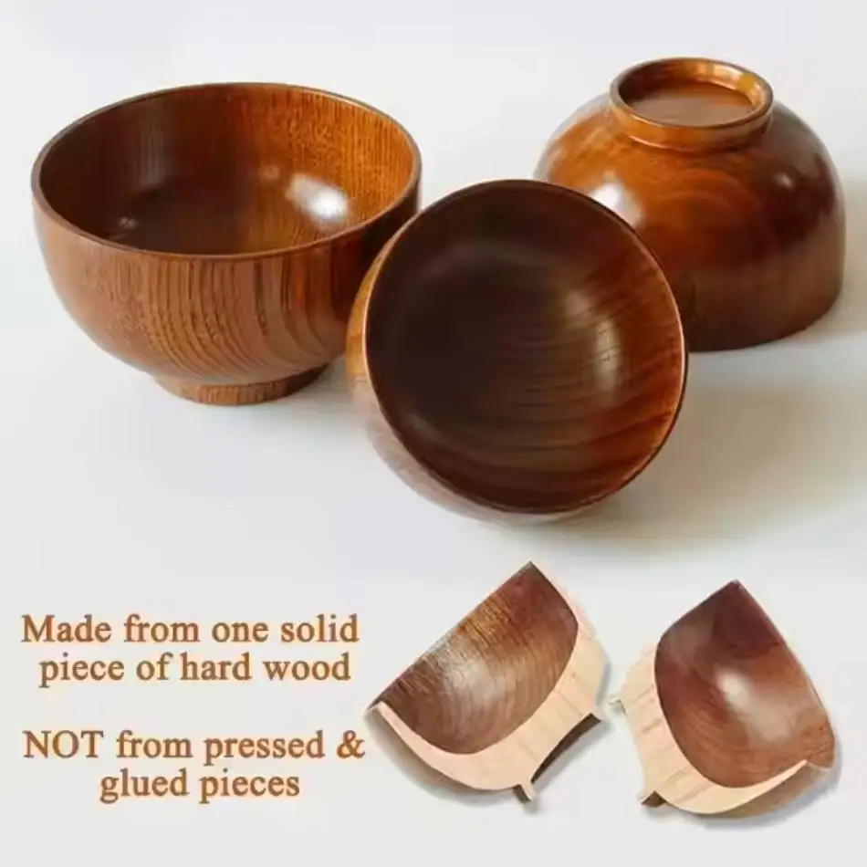 New Japanese Style Jujube Wooden Bowl Round Large Soup Bowl Creative Kids Rice Bowl Tableware Vintage Wooden Bowls Tableware