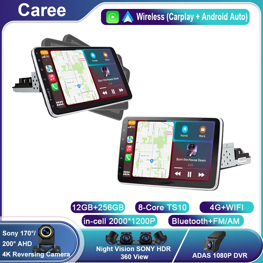 Autoradio Universal Android de 9/10 pulgadas con rotación única, reproductor Multimedia Carplay, navegación GPS, estéreo para coche, Bluetooth, 4G, WIFI 1