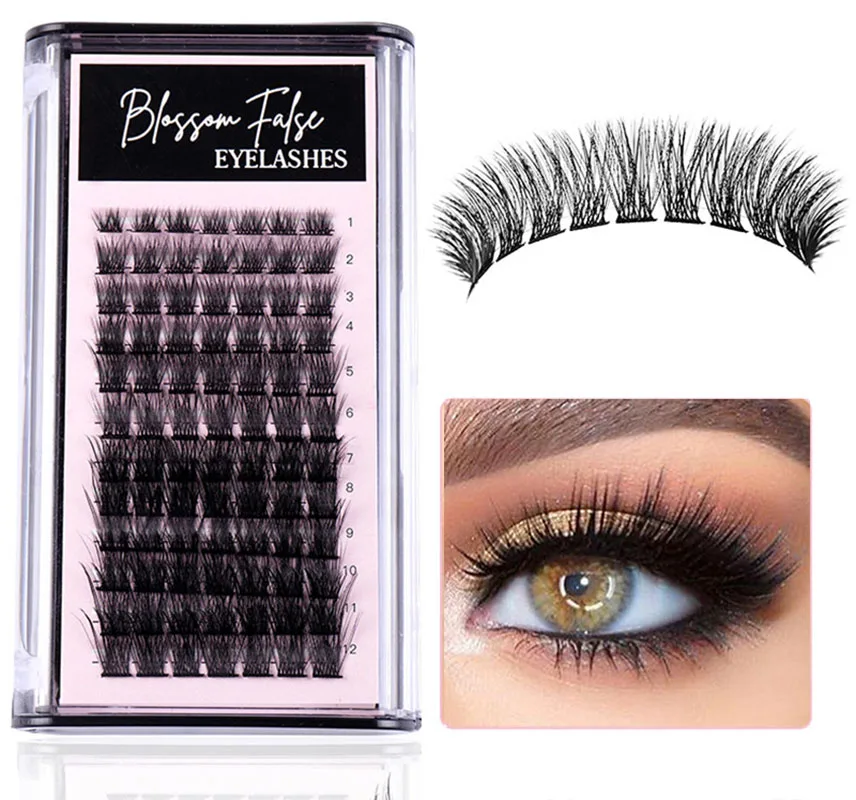 

12 rows of large capacity single cluster hair naturally dense segmented false eyelashes self grafting eyelashes extension tool