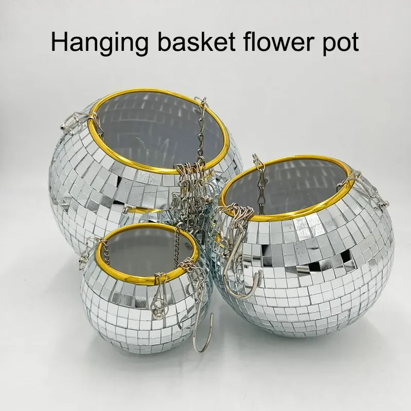 1PC Disco Ball Creative Round Flowerpot Hanging Basket Plastic Glass Mirror Plant Planting Pot Succulent Slivery 3 1PC Disco Ball Creative Round Flowerpot Hanging Basket Plastic Glass Mirror Plant Planting Pot Succulent Slivery 3