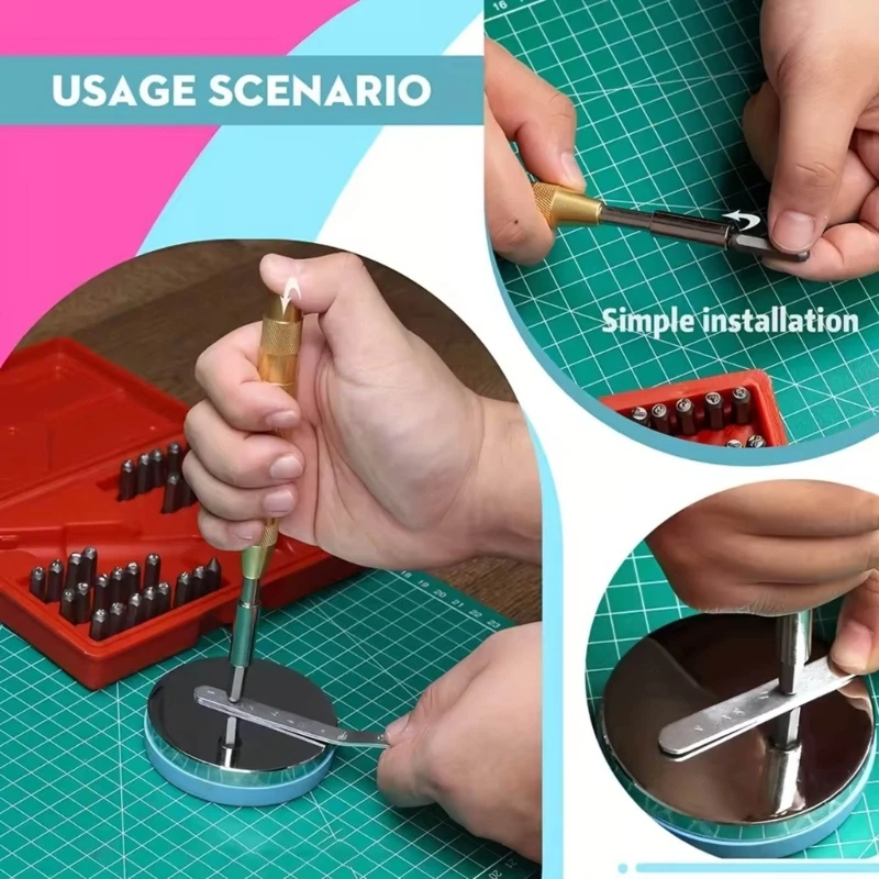 Letter and Number Stamp Punching Set with Metal Stamping Handle for Leather