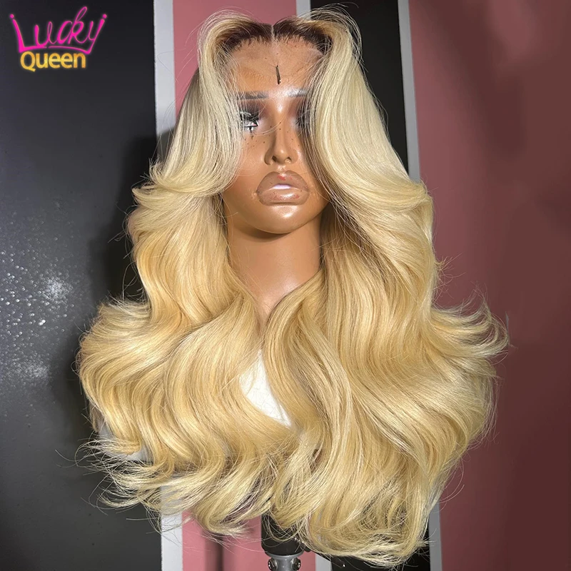 

Honey Ash Blonde Body Wave Wig with Dark Root 13X4 13X6 HD Lace Front Wig Pre Plucked Brazilian Human Hair Wig Light Blonde