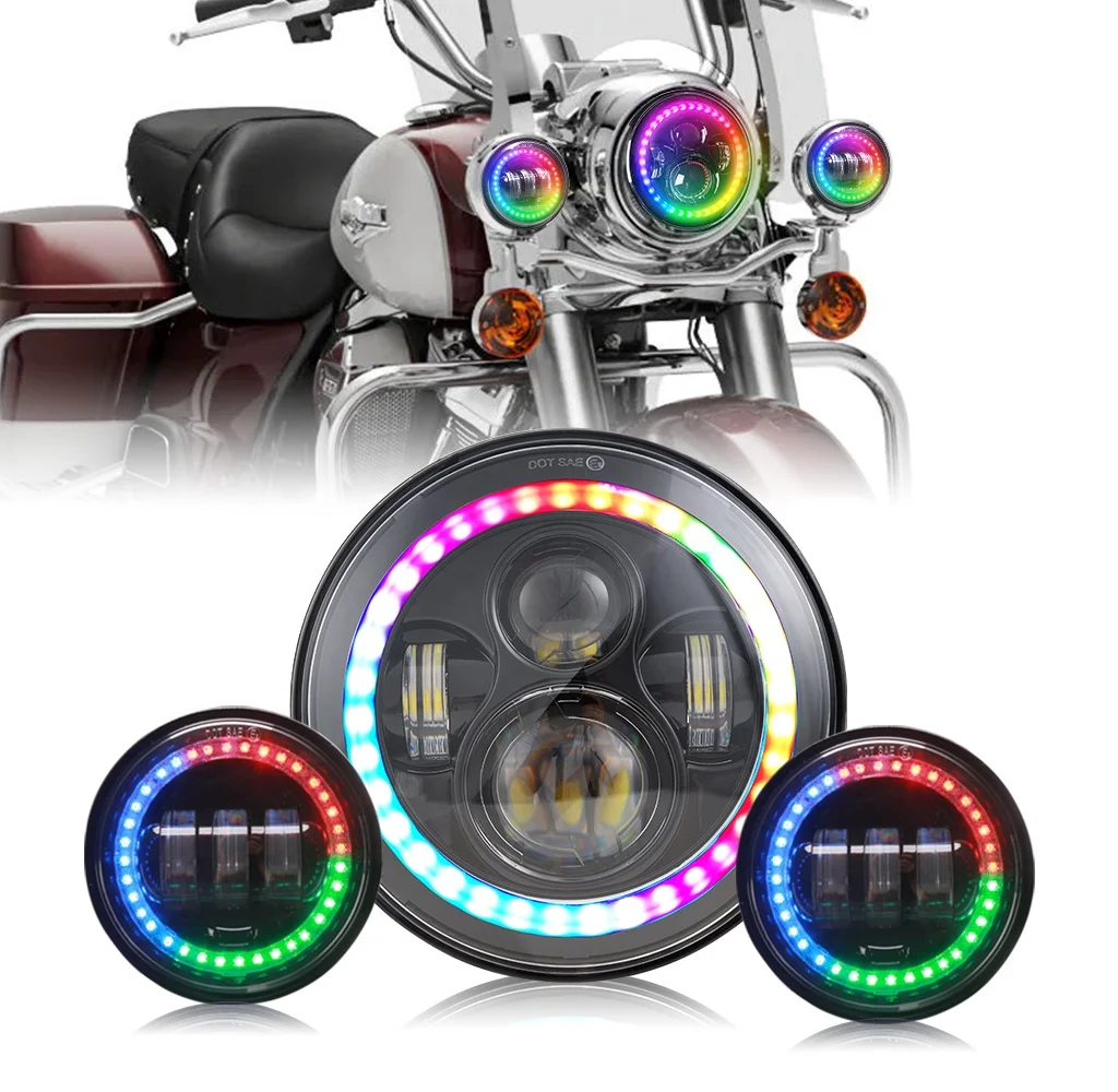 Sistema De Iluminacions De Motorcycle Led 105W Drl Led Kit Faros Ambar Rgb 7 "Round Halo Rgb Led Lampadina Fari