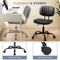JHK Armless Office Desk Chair Back Lumbar Support Height Adjustable PU Leather Computer Chair with 360° Swivel Rolling Wheels - Image 6