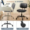 JHK Armless Office Desk Chair Back Lumbar Support Height Adjustable PU Leather Computer Chair with 360° Swivel Rolling Wheels 6