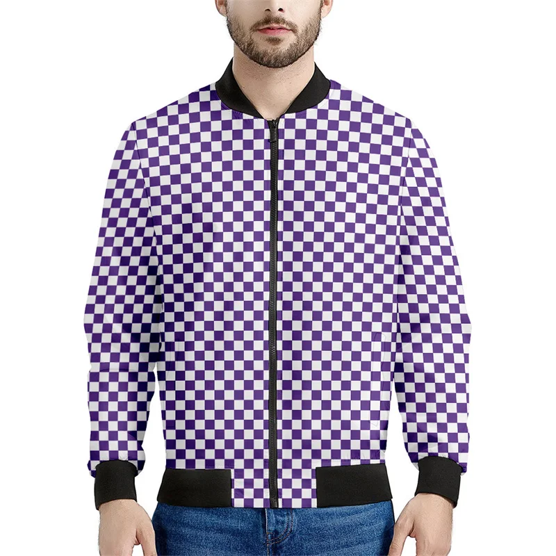 thumbnail image 1 of Chaqueta con cremallera a cuadros con estampado 3D colorido para hombre, sudadera de gran tamaño a la moda, chaquetas de calle para primavera y otoño, abrigos de manga larga, 1 of 4
