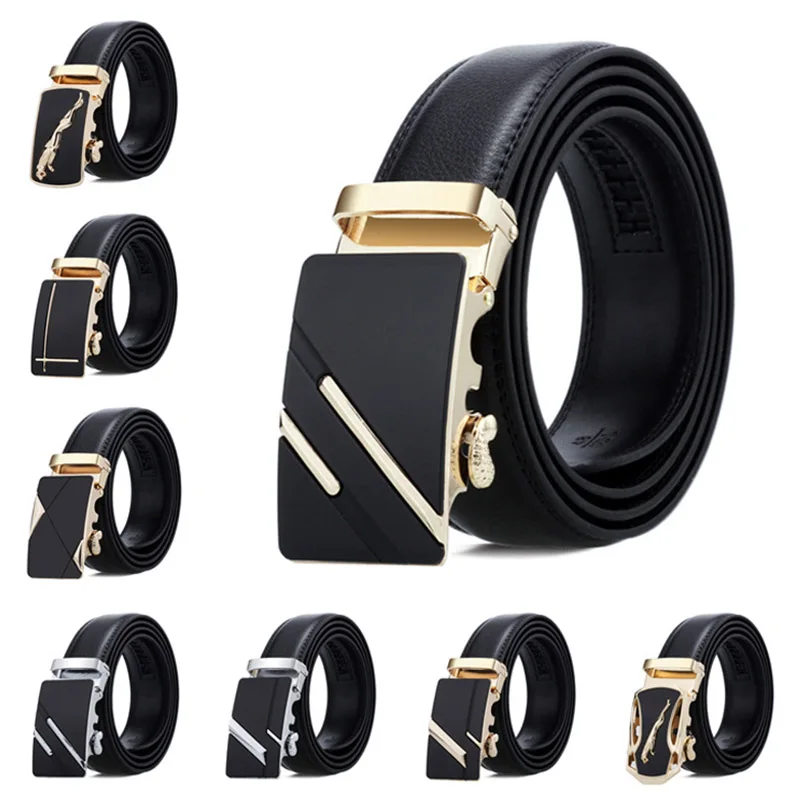 

New 3.5cm Genuine Leather Men Automatic Buckle Waist Belt Korean Version Middle-Aged And Young Business Casual Black Pants Belt