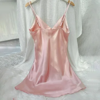 2025 الصيف مثير Backness المرأة حبال بلون الخامس الرقبة الحمالة تنورة شورت تنفس الحرير المرأة ثوب النوم لملابس المنزل 3