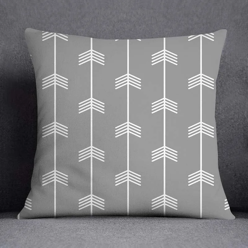 3pcs/lot 45X45CM Gray Lumbar Pillow Case Polyester Geometry Leaf Floral Stripes Plaids Print Sofa Throw Cushion Cover Home Decor