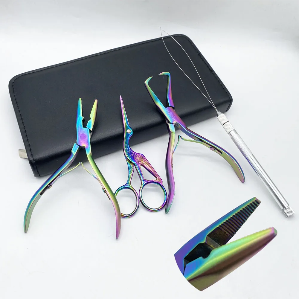 Plier Set Micro Ring Applicator Opener Plier Hair Loop Tool tweezers for hair extensions hair Metal Scissor for Weft Extensions