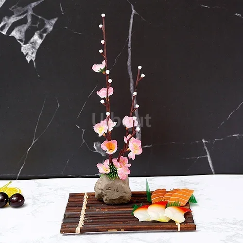 Artistic Peach Blossom Sushi Boat Tray with Decorative Floral Design