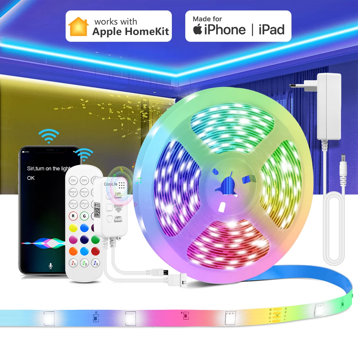Homekit Siri App Control Led Strip Lights Wifi Smart Rgb Room Lamp  Decoration 5m/10m/15m Work With Apple Alexa Google Home Kit - Led Strip -  AliExpress