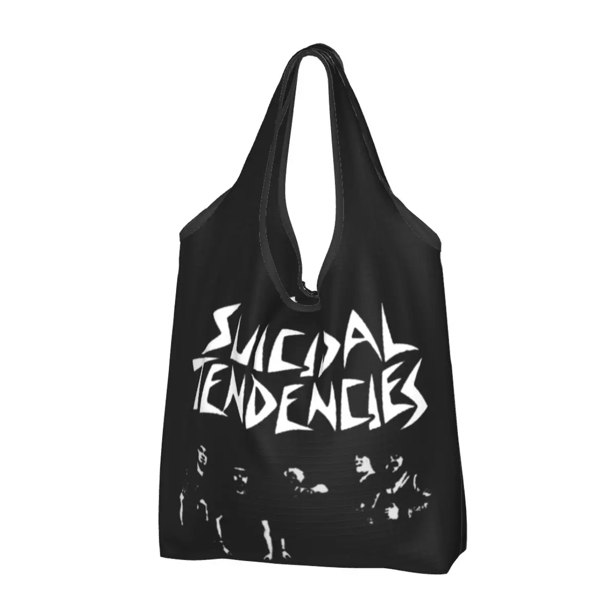 

Reusable Suicidal Tendencies Band Grocery Bags Foldable Machine Washable Rock Music Shopping Bag Eco Storage Bag Attached Pouch