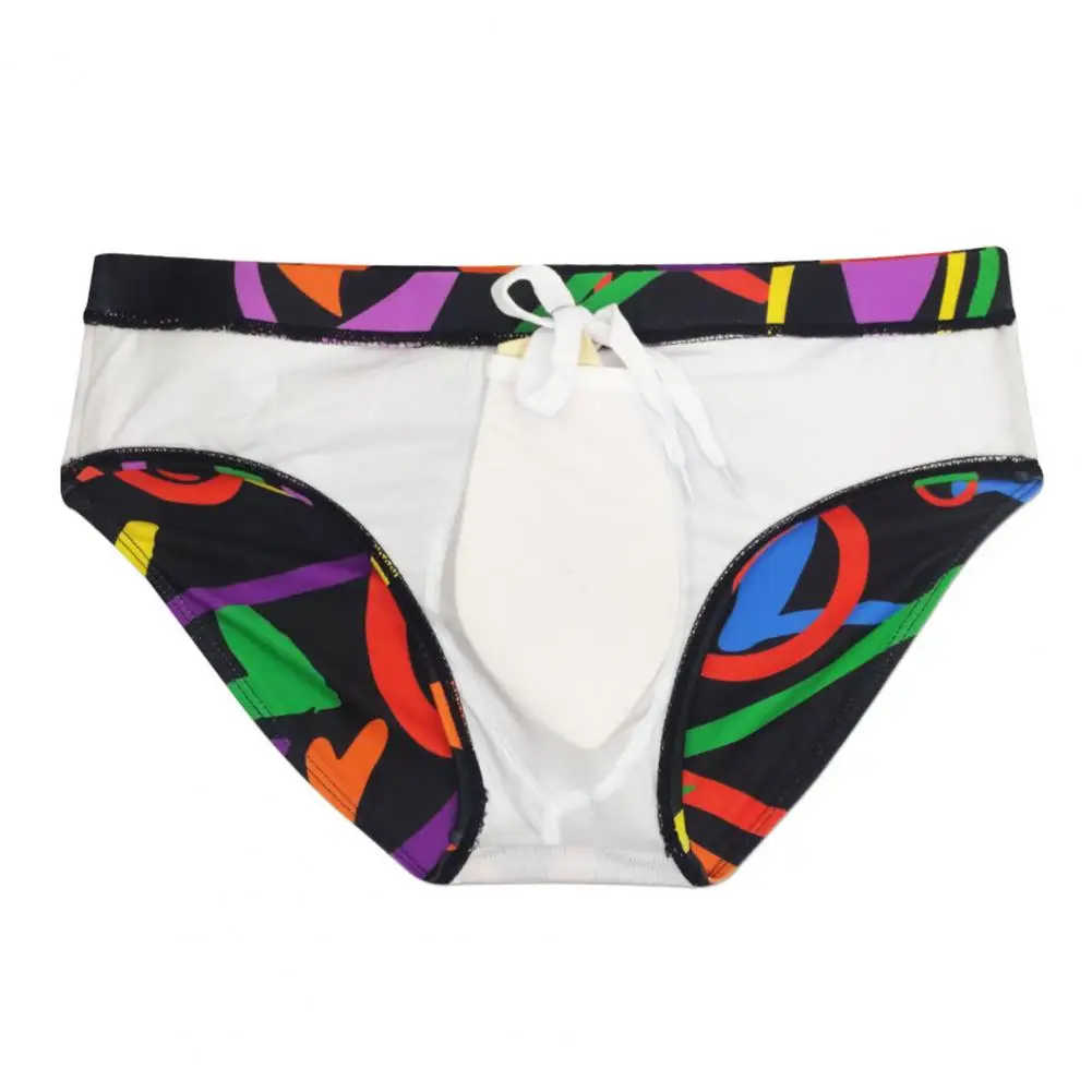 

Men Swimming Trunks Skinny Swimming Briefs Anti-shrink Slim Fit Trendy Male Colorful Heart Print Bathing Suit Briefs