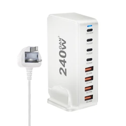 High-Power 8-Port GaN USB-C Fast Desktop Charger - 240W-UK-White