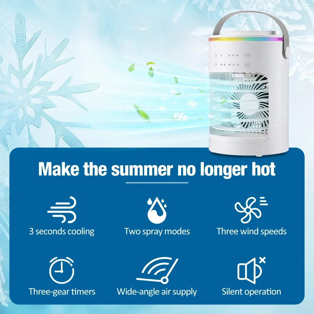 Portable Mini 3 In 1 Fan AIr Conditioner Household Air Cooler LED Color Night Light Humidifier Air Adjustment Fan Office HomeFan 3
