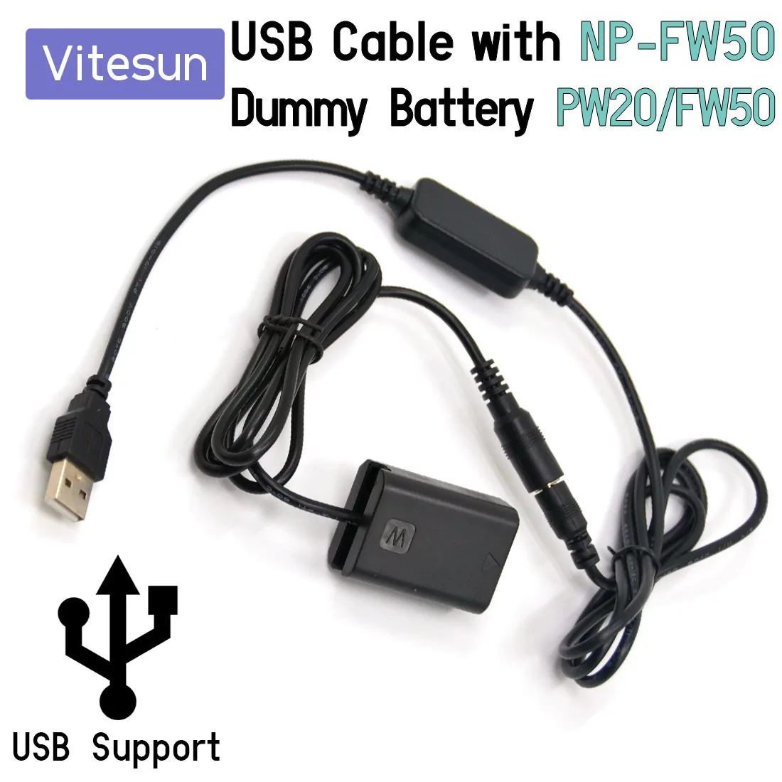 USB Cable Adapter + NP-FW50 Dummy battery AC PW20 For Sony a7 a7R A7000 A6500 A6000 A5000 RX10 NEX3 7 SLT A35 A55 ZV-E10