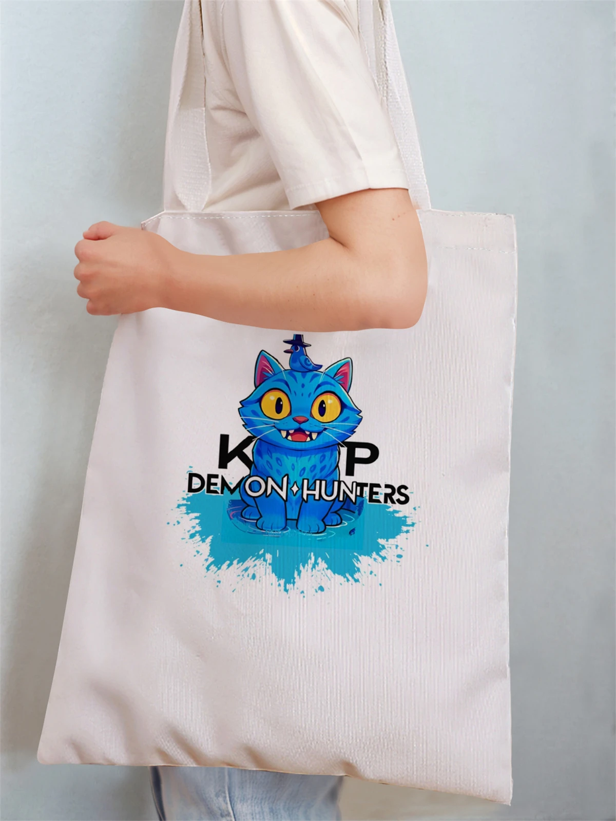 Cartoon printed casual handbag, reusable fashionable backpack, multifunctional handbag, canvas shopping bag