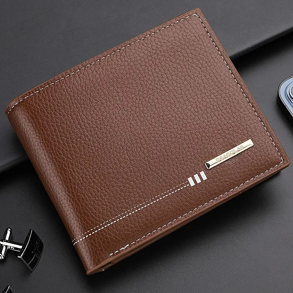 Elegant Men's Lychee Pattern Leather Wallet with Zipper Coin Pocket