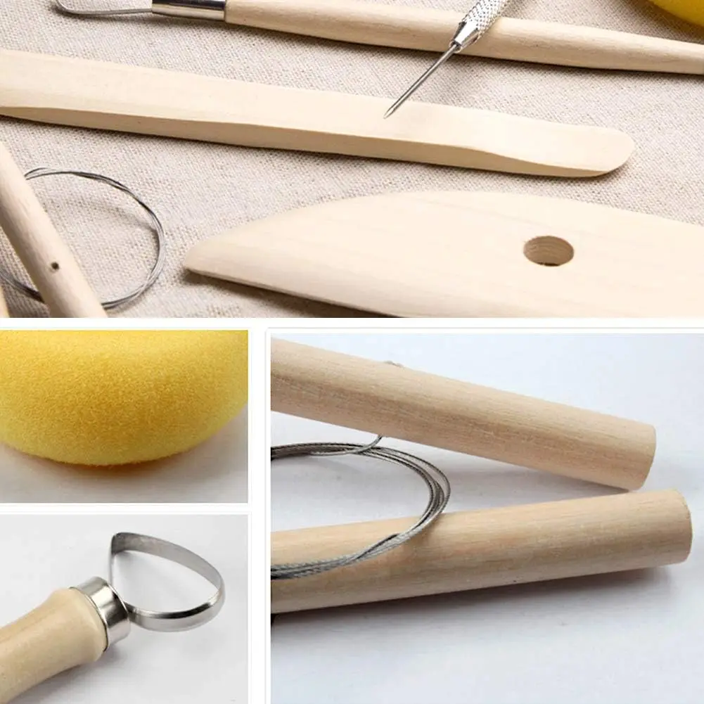 8Pcs/Set Clay Tools DIY Art Ceramic Pottery Supplies Sculpting Tools Kit Wooden Plastic Carving for Pottery Modeling Tools - 3