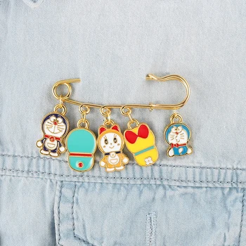 Anime Doraemon Metal Pin Pendant Brooch Doraemon Dinosaur Rainbow Cute Lapel Pins for Clothing Bag Accessories Children's Gift 5