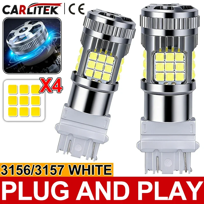 CARLITEK LED Brake Reverse Bulbs T25 3157, White 3030 24SMD Canbus Error Free No Hyper Flash 2X Skoda Octavia 3 Audi Ford Focus