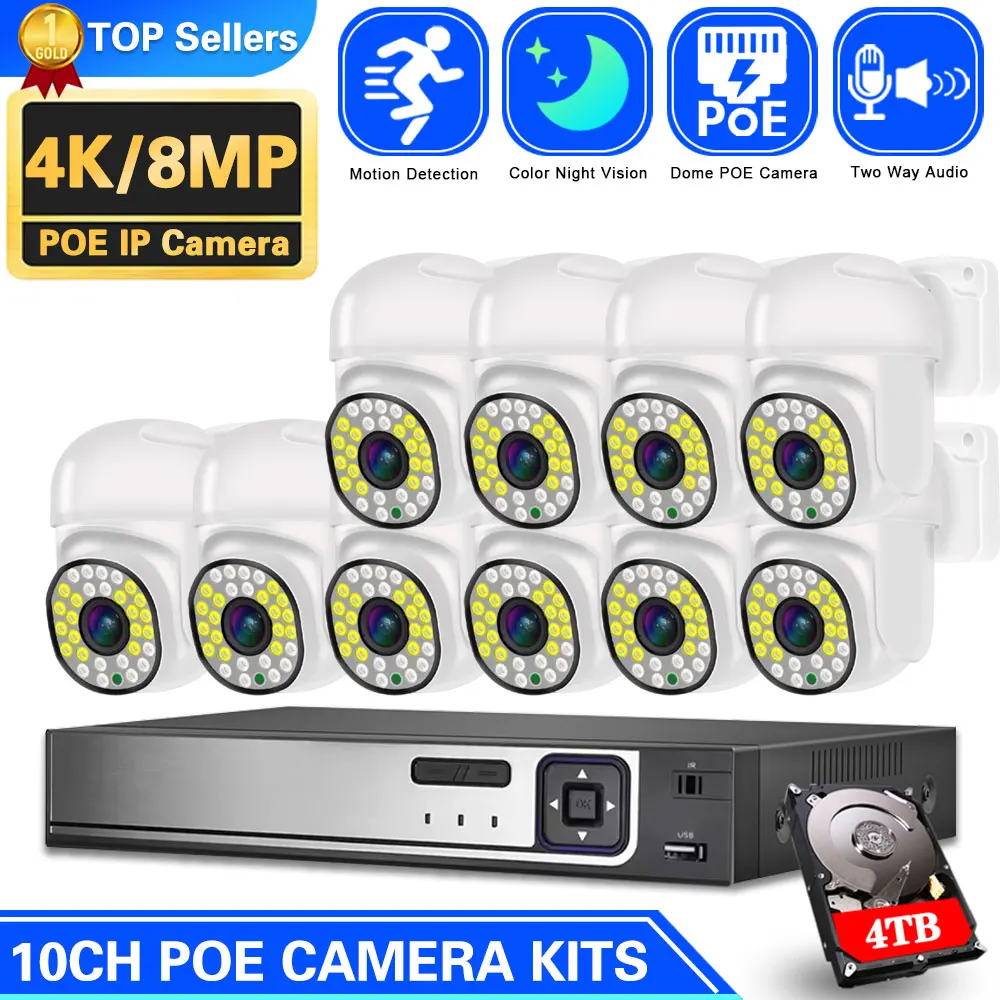 

4K XMEYE POE Face Detection System 8MP 4MP Two Way Audio PTZ CCTV POE AI Security Camera 8CH P2P NVR Video Surveillance 10CH Kit