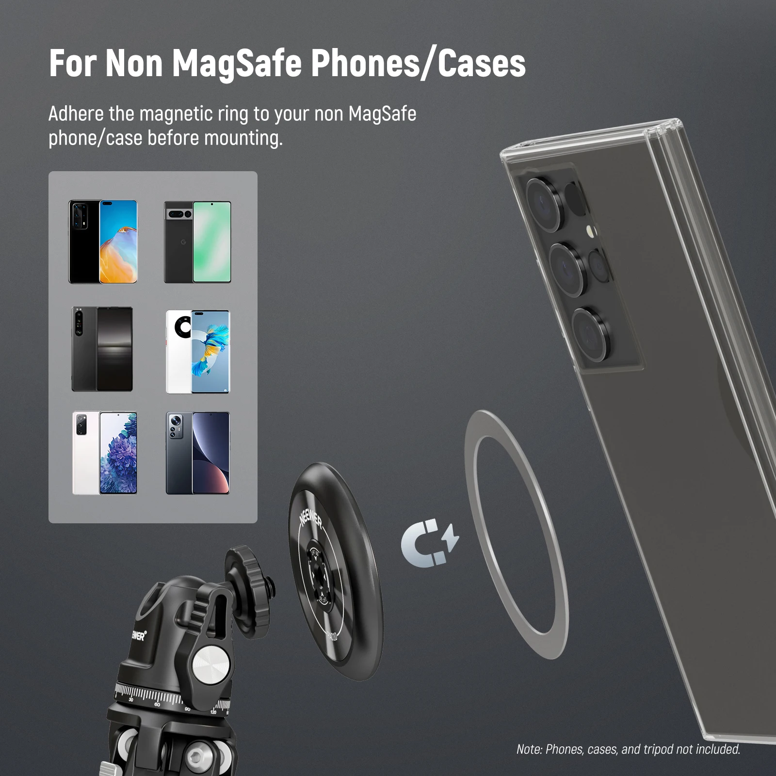 Magnetic Phone Tripod Mount Adapter with Magnetic Ring Compatible with MagSafe i