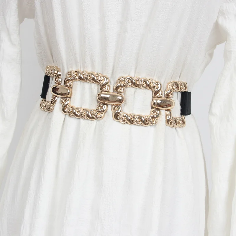 Fashion Elegant Elastic Wide Women Belt Gold Ring Buckle Decorative woman belts for dress