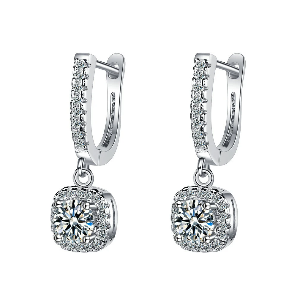 Drop Earrings Crystal Earrings Fanqieliu 925 Sterling Silver Women's Square Crystal Drop Earrings Jewelry FQL21228