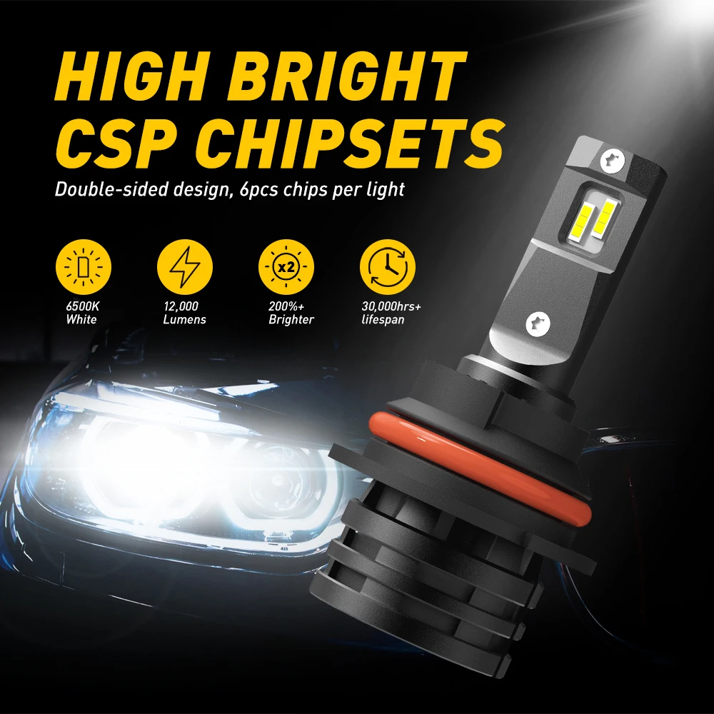 2Pcs 9007 HB5 Car LED Headlight Bulbs H4 9003 HB2 9006/HB4 LED High Low Beam 6500K White Head Lamp With Cooling Fan Waterproof