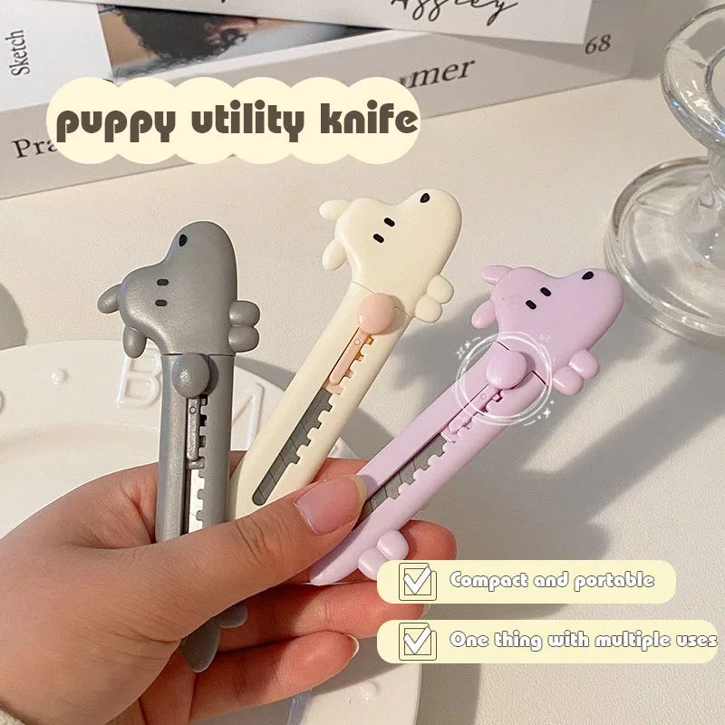 

JESJELIU Kawaii Cute Puppy Paper Cutter Mini Portable Utility Knife Student Art DIY Stationery School Supplies Craft Wrapping