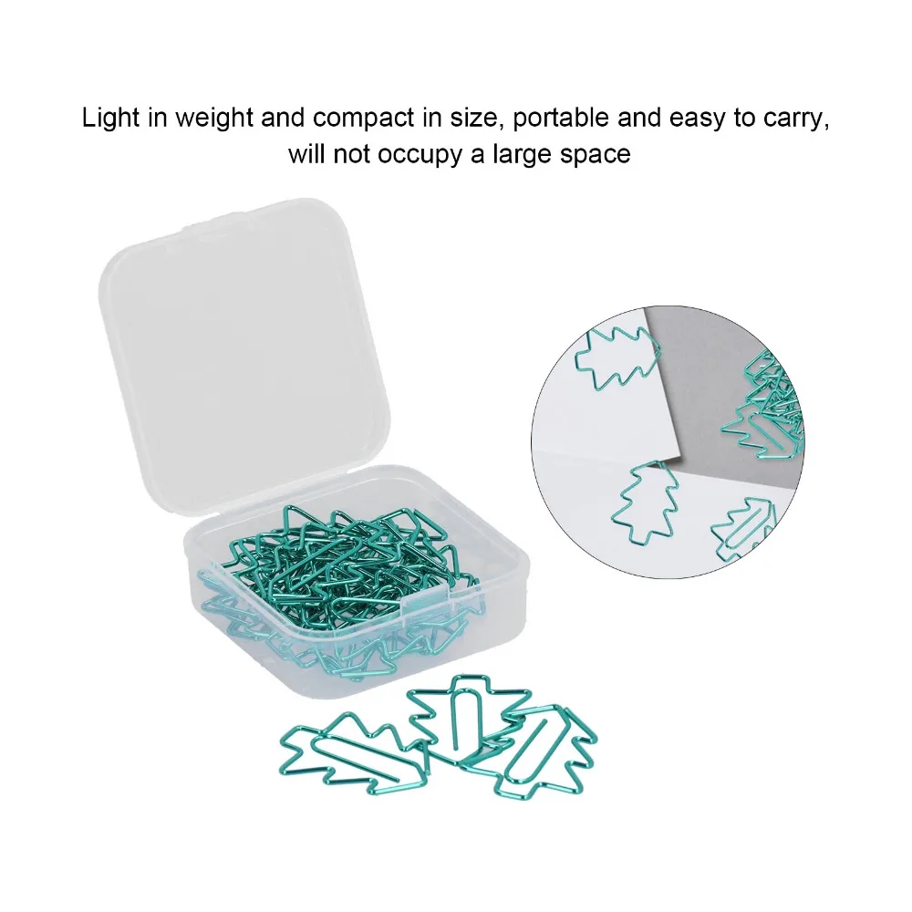 20PCS 나무 모양 미니 종이 클립 전기 도금 금속 32*24mm 철 종이 클립 짙은 녹색 보관 상자 파일 종이 클립