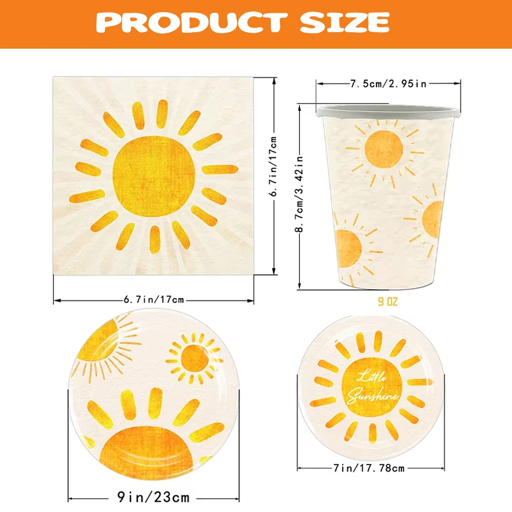 Sonne Geburtstagsdekorationen Geschirr Teller Servietten Tassen Banner Boho Sonne Party Kinder Erste Reise um die Sonne Babypartyzubehör – Detail 4