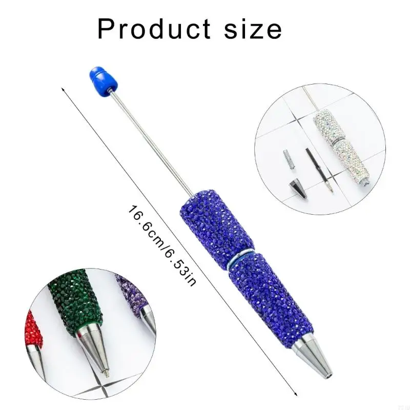 77JD 4 Pcs Beadable Ballpoint Pen Bead Pen Smooth Writing Rhinestones 1.0mm Stationery Rollerball