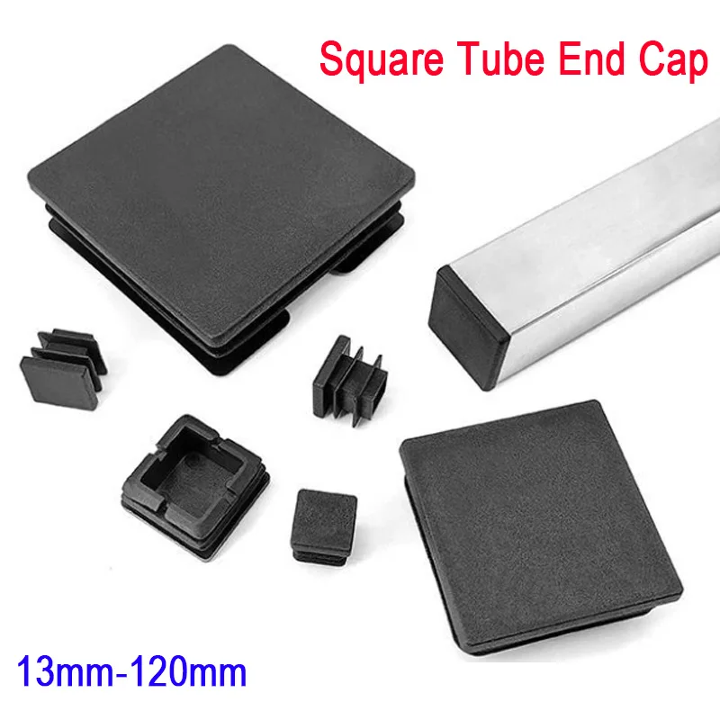 13/15/16/19/20/22~120mm Square Plastic Black Blanking End Caps Furniture Leg Tube Pipe Inserts Plugs Bung Decorative Dust Cover