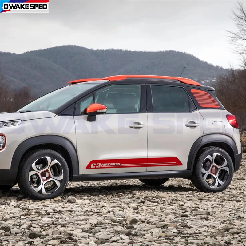 2pcs Car Door Side Skirt Sticker For Citroen C3 Aircross Carbon