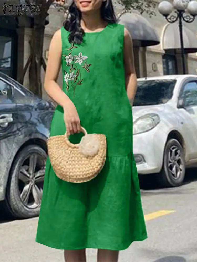 

ZANZEA Summer Fashion Floral Embroidery Dress Women Elegant Party Sundress Holiday Robe Femme Casual Sleeveless Tanks Vestidos
