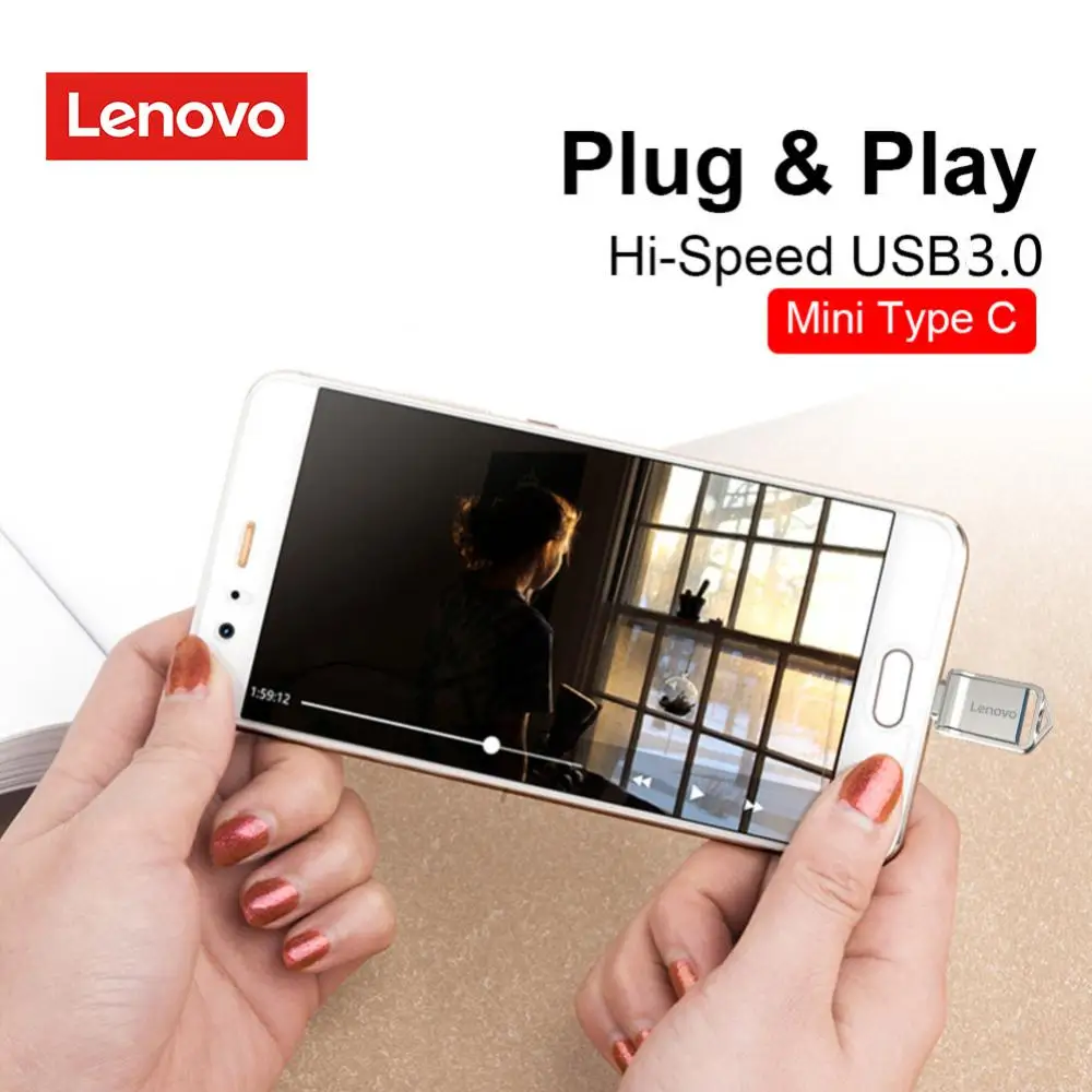 Lenovo-Clé USB étanche de type C, clé USB 3.0, disque mémoire pour iPhone 15 Pro Max, 128 Go, 2 To, 1 To