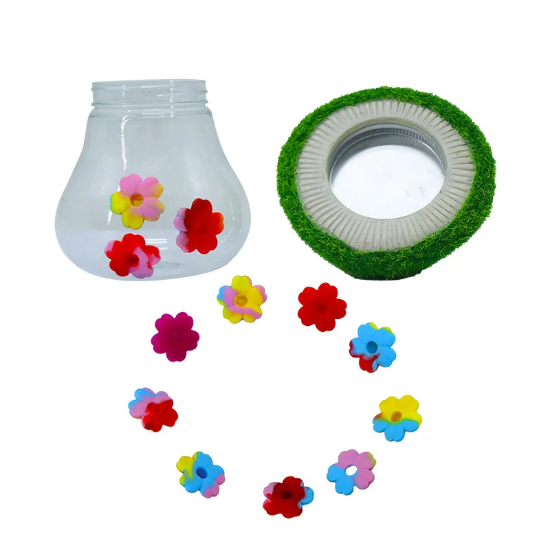 Hummingbird Feeder Outdoor Portable Hanging Tie Dyed Silicone Flower Feeder Courtyard Fun Decoration Mushroom Shaped