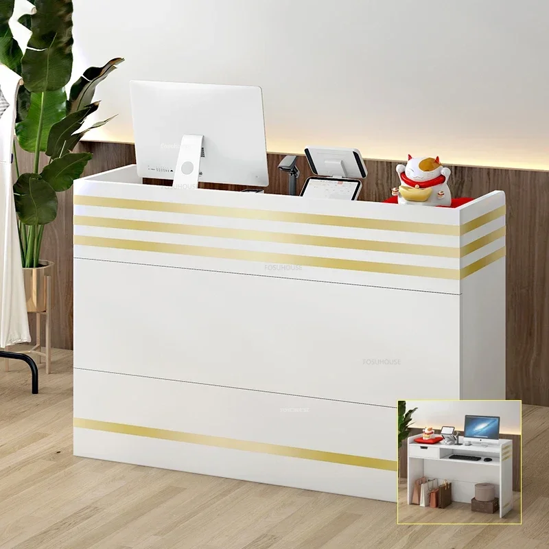 Wooden Shop Counter Modern Beauty Salon Reception Desks Clothing Store Bar Counter Cash Register Simple Office Table with Drawer