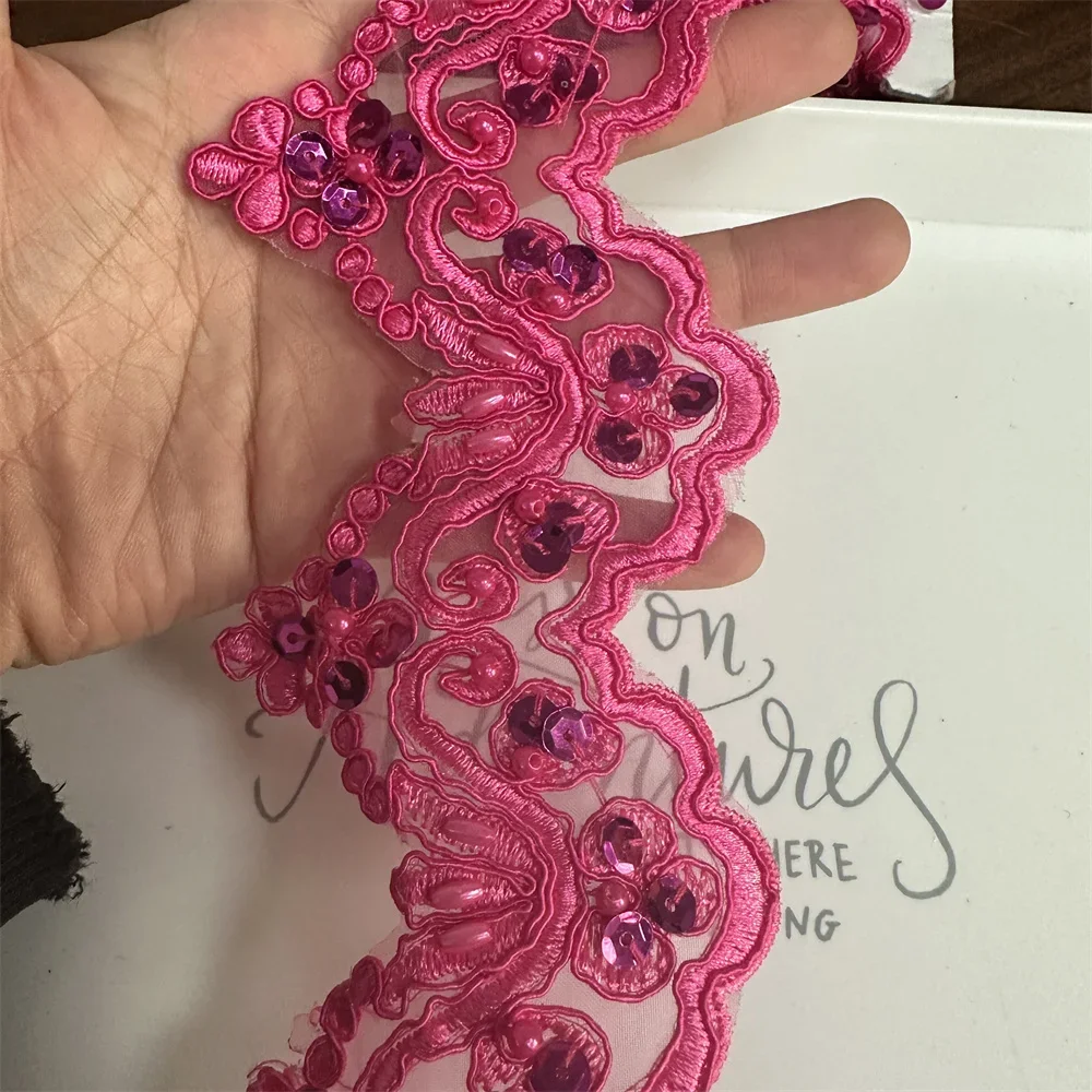 Adorno de encaje de lentejuelas con cuentas de 1 yarda para manualidades  para vestidos de noche - AliExpress, image size:1000x1000