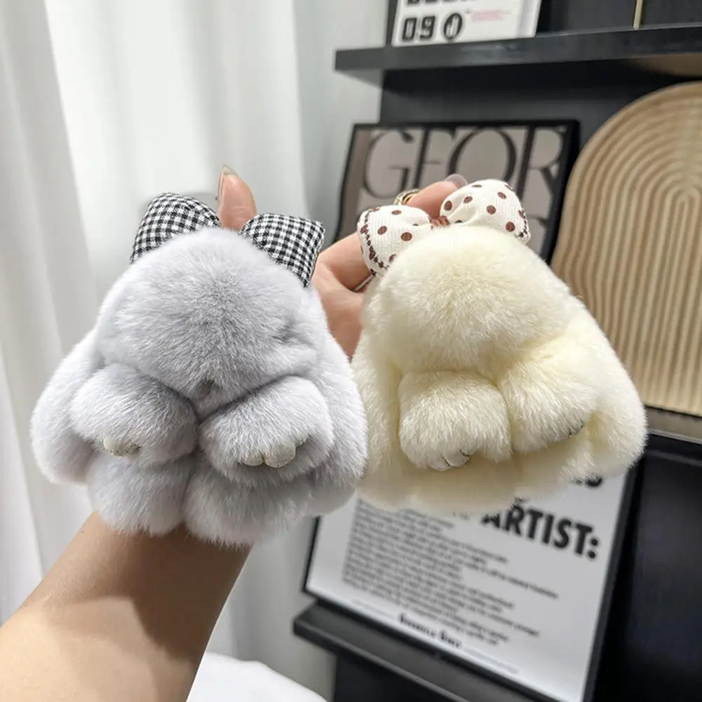 어린이용 푹신한 인조 모피 토끼 키체인, 사랑스러운 봉제 토끼 인형, DIY 핸드백, 배낭 장식