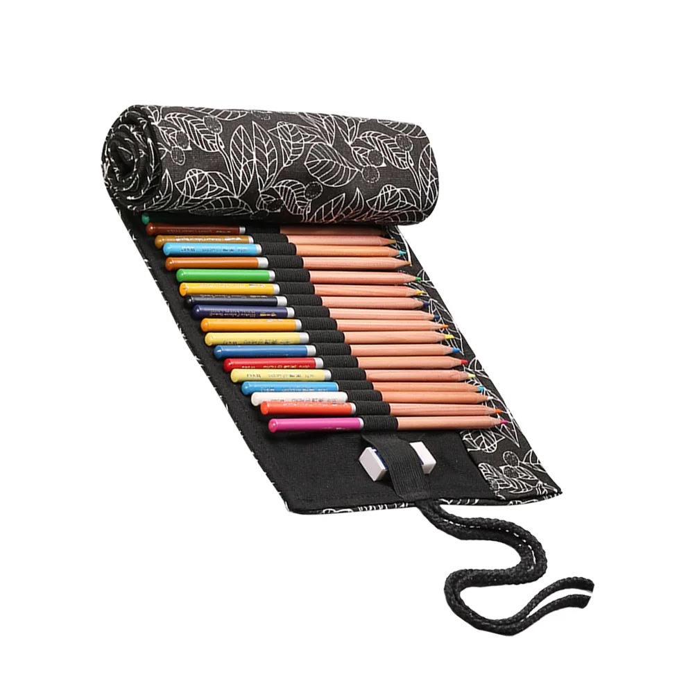 

Practical 36 Slots Canvas Pencil Roll Up Case Holder Large Capacity Travel Drawing Coloring Pencil Roll Organizer (Black